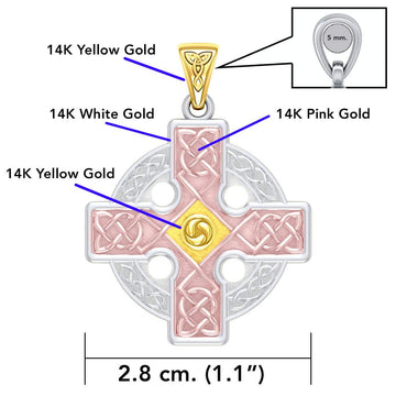 The Celtic Cross Triskele Solid 14K White Yellow and Pink Gold pendant RTP477 - Jewelry
